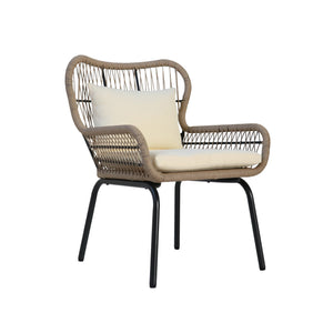 English Elm Christopher Knight Home® - SOUTHPORT Woven Rope Club Chair with Steel Frame, Water‑Resistant Cushions & Bohemian Outdoor Style Brown+Beige 62329.00CBRN
