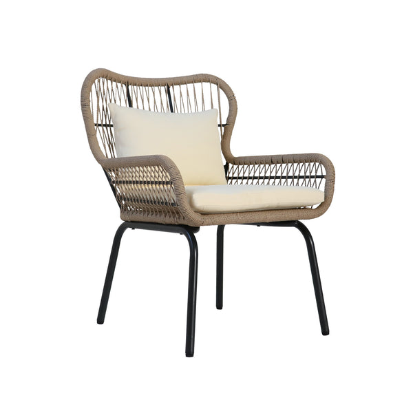 English Elm Christopher Knight Home® - SOUTHPORT Woven Rope Club Chair with Steel Frame, Water‑Resistant Cushions & Bohemian Outdoor Style Brown+Beige 62329.00CBRN