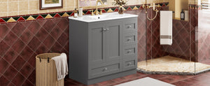 English Elm 36 36" Modern Shaker Bathroom Vanity with Ceramic Sink, Soft-Close Drawers & Doors, Durable Handles Grey N729P288872E