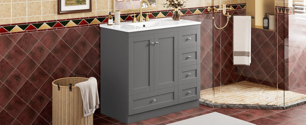 English Elm 36 36" Modern Shaker Bathroom Vanity with Ceramic Sink, Soft-Close Drawers & Doors, Durable Handles Grey N729P288872E