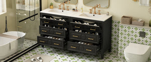 English Elm 60'' Elegant Black Bathroom Vanity Set With Ceramic Sink, 6 Drawers, Solid Wood Frame & Storage N710SS00003B