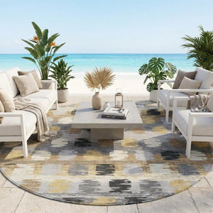 8 Foot Round Abstract Polyester Area Rug for Outdoor Patios and High Traffic Spaces