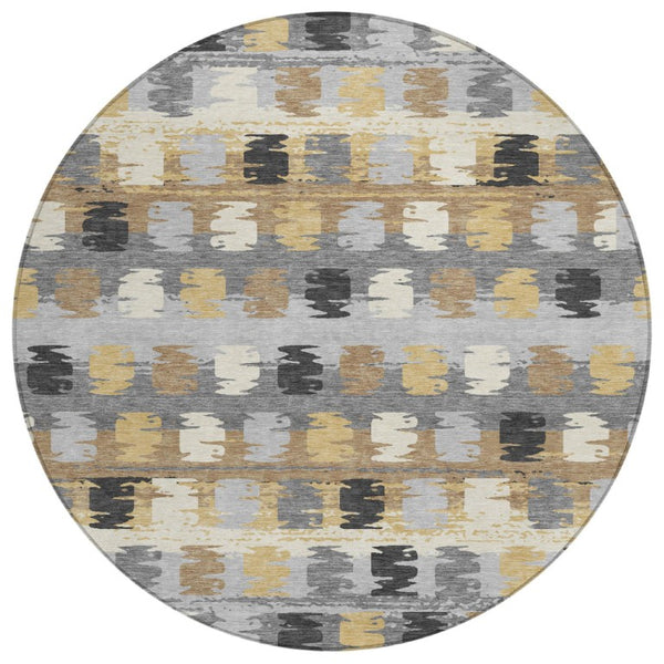 HomeRoots 8 Foot Round Abstract Polyester Area Rug for Outdoor Patios and High Traffic Spaces 736002