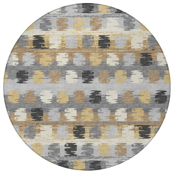 8 Foot Round Abstract Polyester Area Rug for Outdoor Patios and High Traffic Spaces