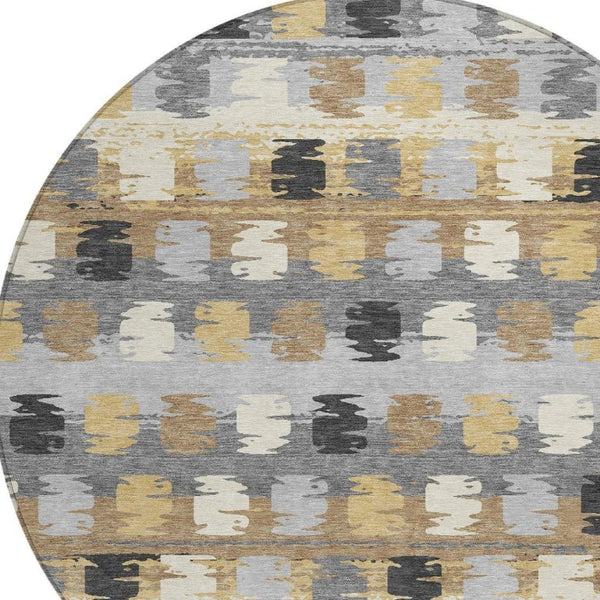 8 Foot Round Abstract Polyester Area Rug for Outdoor Patios and High Traffic Spaces