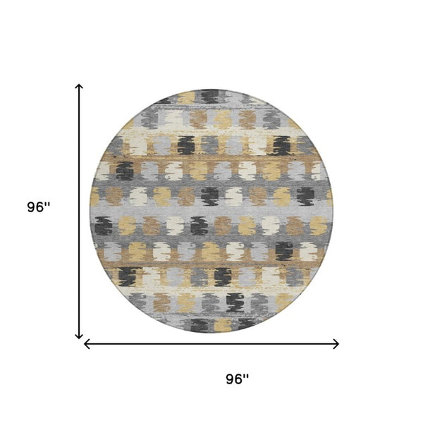 8 Foot Round Abstract Polyester Area Rug for Outdoor Patios and High Traffic Spaces