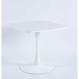 English Elm White Square Tulip Table 24" — Modern Matte White MDF Top, Metal Pedestal Base, Compact Bistro Dining Table for Apartment, Office & Cafe W3766P370563