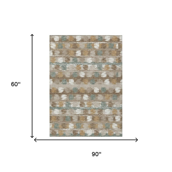 5 Ft X 8 Ft Abstract Polyester Area Rug Stain Resistant for Indoor Outdoor Use