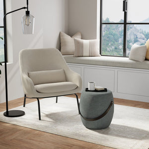 English Elm Ramsay Handcrafted Round Footstool with Wood Handle, Durable Linen-Look Upholstery & Versatile Use Grey B136P252657