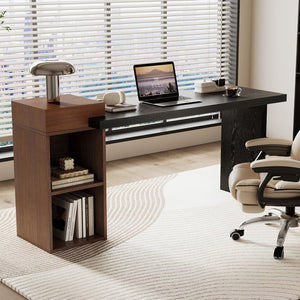 English Elm Modern Wood Grain Console Table with Two Tier Shelving for Entryway or Living Room Black,Walnut W3875S00031