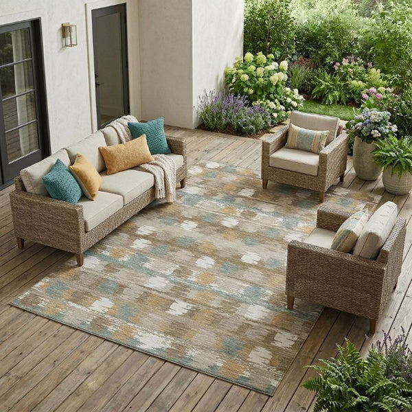 9 X 12 Abstract Polyester Area Rug Washable for Indoor Outdoor Patios and Pets