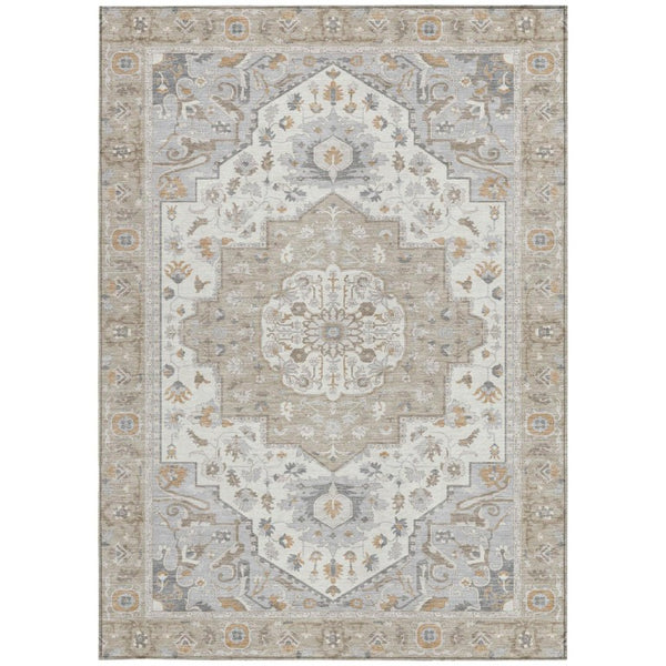 5x8 Beige Copper Oriental Polyester Area Rug Stain Resistant Indoor Outdoor Patio