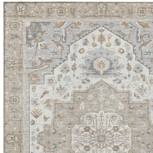 5x8 Beige Copper Oriental Polyester Area Rug Stain Resistant Indoor Outdoor Patio