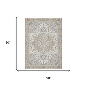 5x8 Beige Copper Oriental Polyester Area Rug Stain Resistant Indoor Outdoor Patio