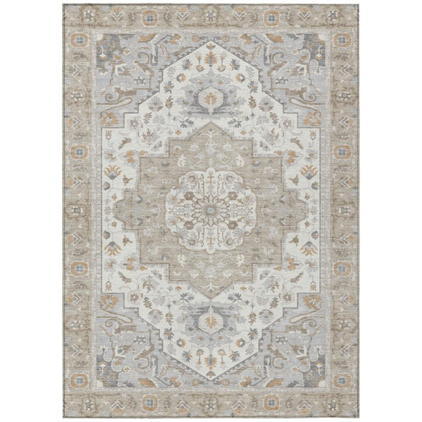 HomeRoots 8 X 10 Beige Copper Oriental Polyester Indoor Outdoor Rug Stain Resistant Washable 736027