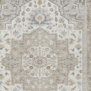 8 X 10 Beige Copper Oriental Polyester Indoor Outdoor Rug Stain Resistant Washable