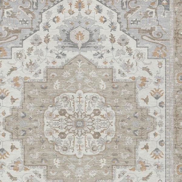 8 X 10 Beige Copper Oriental Polyester Indoor Outdoor Rug Stain Resistant Washable