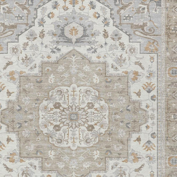 8 X 10 Beige Copper Oriental Polyester Indoor Outdoor Rug Stain Resistant Washable