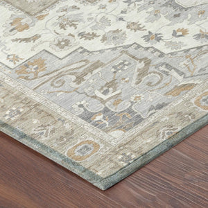 8 X 10 Beige Copper Oriental Polyester Indoor Outdoor Rug Stain Resistant Washable