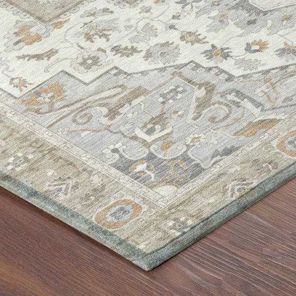 8 X 10 Beige Copper Oriental Polyester Indoor Outdoor Rug Stain Resistant Washable