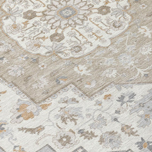 8 X 10 Beige Copper Oriental Polyester Indoor Outdoor Rug Stain Resistant Washable