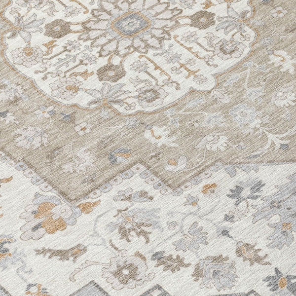 8 X 10 Beige Copper Oriental Polyester Indoor Outdoor Rug Stain Resistant Washable