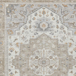 9x12 Beige Copper Oriental Polyester Area Rug Stain Resistant Indoor Outdoor Use
