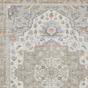 9x12 Beige Copper Oriental Polyester Area Rug Stain Resistant Indoor Outdoor Use