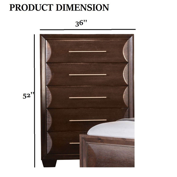 English Elm Transitional Five Drawer Chest Solid Wood Espresso Finish Dovetail Bedroom Storage B2741P372205