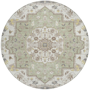 8 Ft Round Oriental Geometric Polyester Area Rug Stain Resistant Indoor Outdoor Use