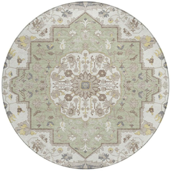 8 Ft Round Oriental Geometric Polyester Area Rug Stain Resistant Indoor Outdoor Use