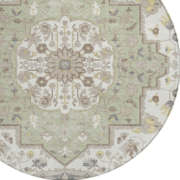 8 Ft Round Oriental Geometric Polyester Area Rug Stain Resistant Indoor Outdoor Use