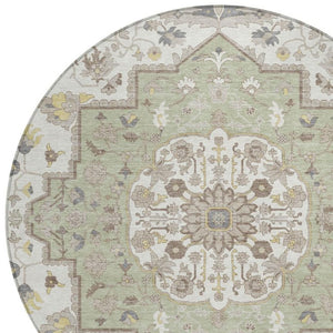 8 Ft Round Oriental Geometric Polyester Area Rug Stain Resistant Indoor Outdoor Use