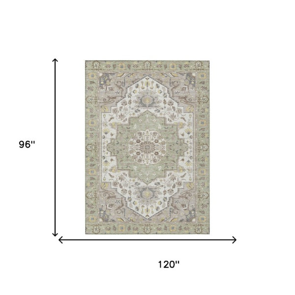 8 Ft X 10 Ft Oriental Polyester Area Rug for Patio Porch Living Room Pet Friendly