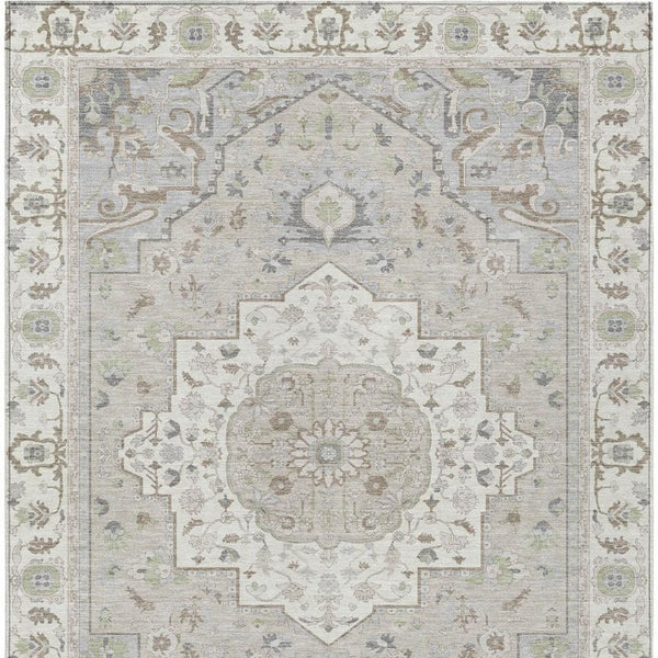 5x8 Ivory Fern Green Oriental Polyester Area Rug Washable for Patio or Living Room