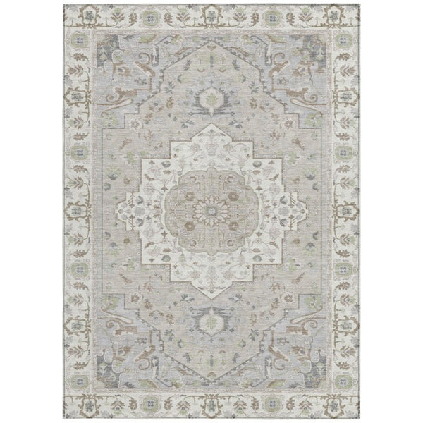 5x8 Ivory Fern Green Oriental Polyester Area Rug Washable for Patio or Living Room