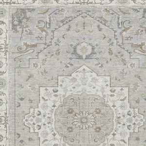 5x8 Ivory Fern Green Oriental Polyester Area Rug Washable for Patio or Living Room