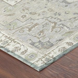5x8 Ivory Fern Green Oriental Polyester Area Rug Washable for Patio or Living Room