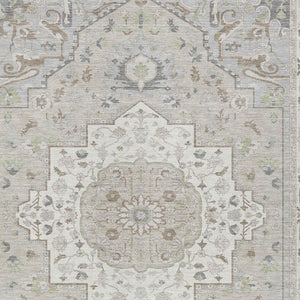 8 X 10 Ivory Fern Green Oriental Polyester Rug Stain Resistant Indoor Outdoor