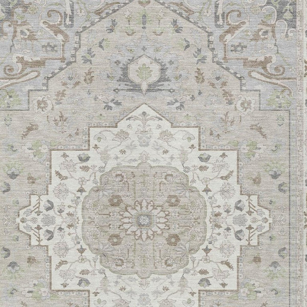 8 X 10 Ivory Fern Green Oriental Polyester Rug Stain Resistant Indoor Outdoor