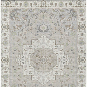 8 X 10 Ivory Fern Green Oriental Polyester Rug Stain Resistant Indoor Outdoor