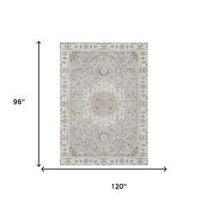 8 X 10 Ivory Fern Green Oriental Polyester Rug Stain Resistant Indoor Outdoor