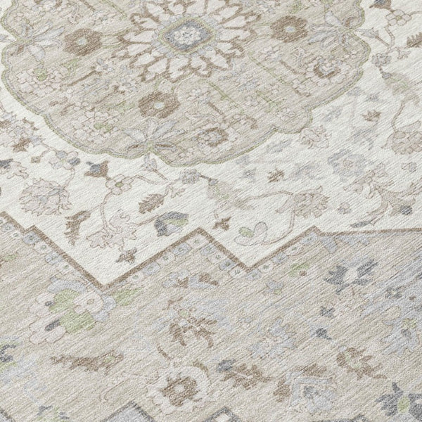 9x12 Washable Polyester Oriental Area Rug Stain Resistant Indoor Outdoor Ivory