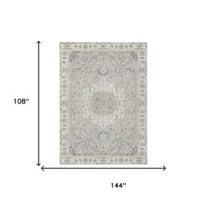 9x12 Washable Polyester Oriental Area Rug Stain Resistant Indoor Outdoor Ivory