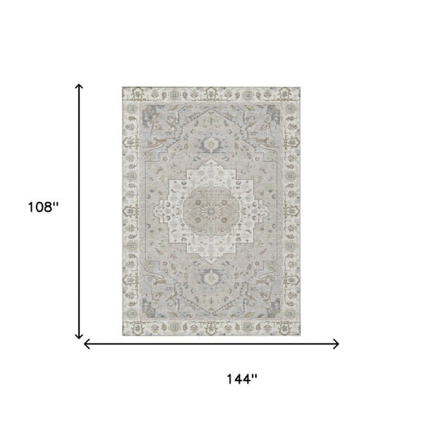 9x12 Washable Polyester Oriental Area Rug Stain Resistant Indoor Outdoor Ivory