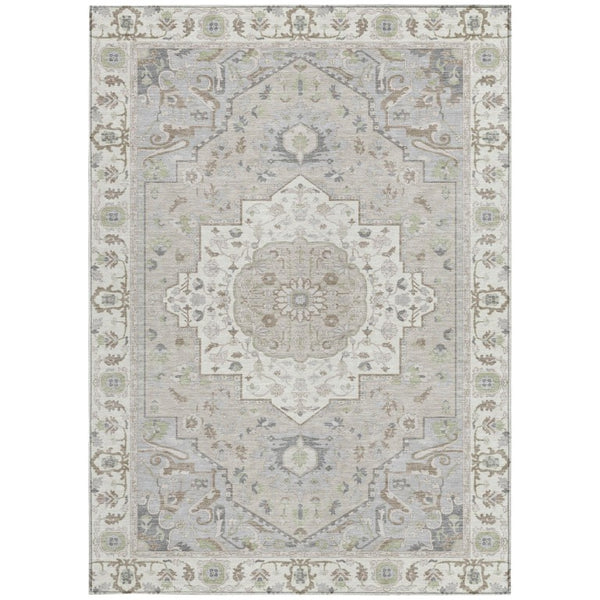 10 X 14 Oriental Ivory Fern Green Polyester Washable Indoor Outdoor Area Rug