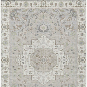 10 X 14 Oriental Ivory Fern Green Polyester Washable Indoor Outdoor Area Rug