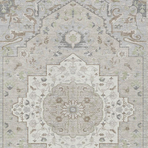 10 X 14 Oriental Ivory Fern Green Polyester Washable Indoor Outdoor Area Rug