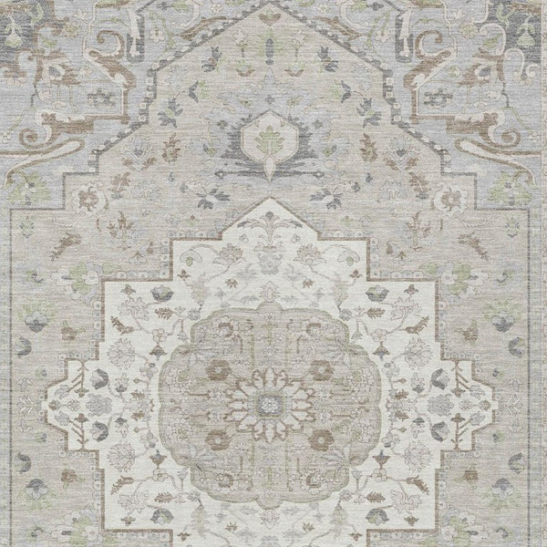 10 X 14 Oriental Ivory Fern Green Polyester Washable Indoor Outdoor Area Rug