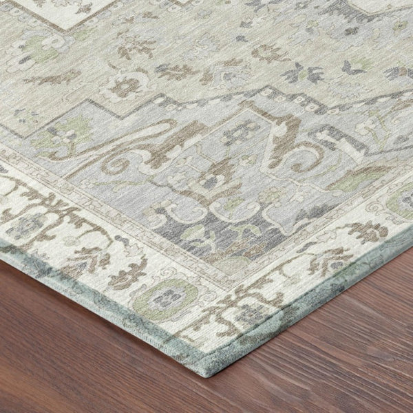 10 X 14 Oriental Ivory Fern Green Polyester Washable Indoor Outdoor Area Rug